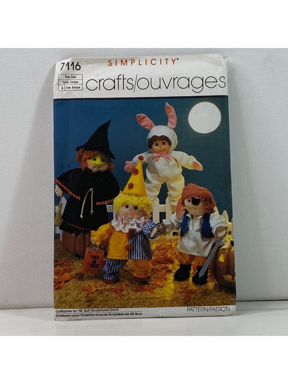 Simplicity 7116 18 Inch Doll Halloween Costume Pattern Uncut Witch Clown Bunny